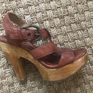 Frye Tamara Brown Leather Sandal Heels